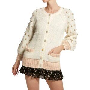 LoveShackFancy Nuri Boyfriend Cardigan Womens Size S Mohair Wool Blend Cream